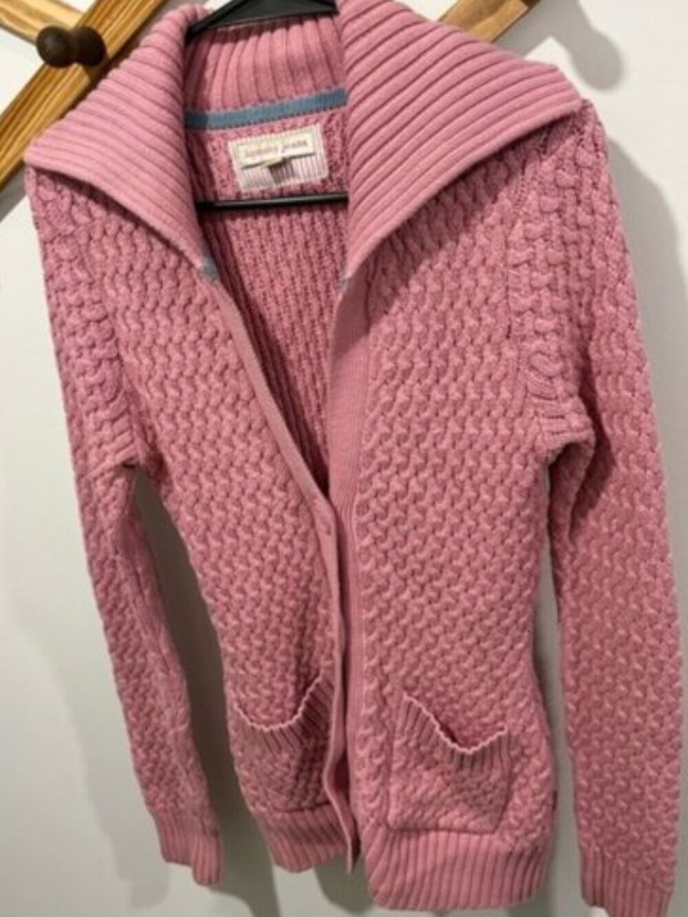 VINTAGE Tommy Jeans Pink Chunky Waffle Knit Shawl Collar Cardigan Sweater Large